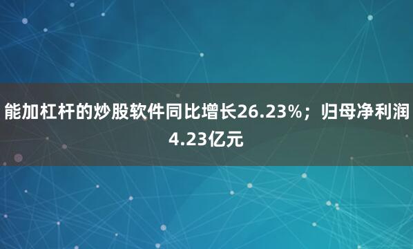 能加杠杆的炒股软件同比增长26.23%；归母净利润4.23亿元